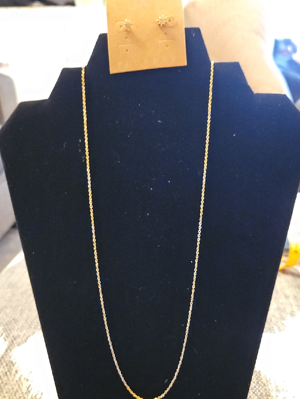 Gold Tone Women's Chain Necklace and Sun Stud Earrings Set